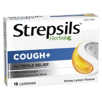 Strepsils Herbal Cough Plus Lozenges Honey Lemon 16 Pack