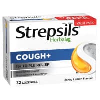Strepsils Herbal Cough Plus Lozenges Honey Lemon 32 Pack