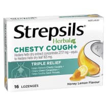 Strepsils Herbal Chesty Cough plus Triple Relief Lozenges Honey Lemon 16s