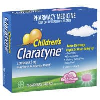 Childrens Claratyne Allergy and Hayfever Relief Antihistamine Bubblegum Flavoured Chewable Tablets 10
