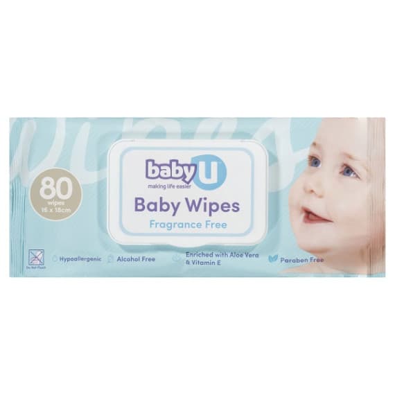 Baby U Baby Wipes Fragrance Free 80 Pack