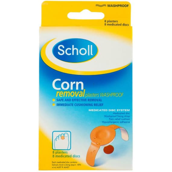 Buy Scholl Corn Removal Plasters Washproof 8 Medicated Discs Online