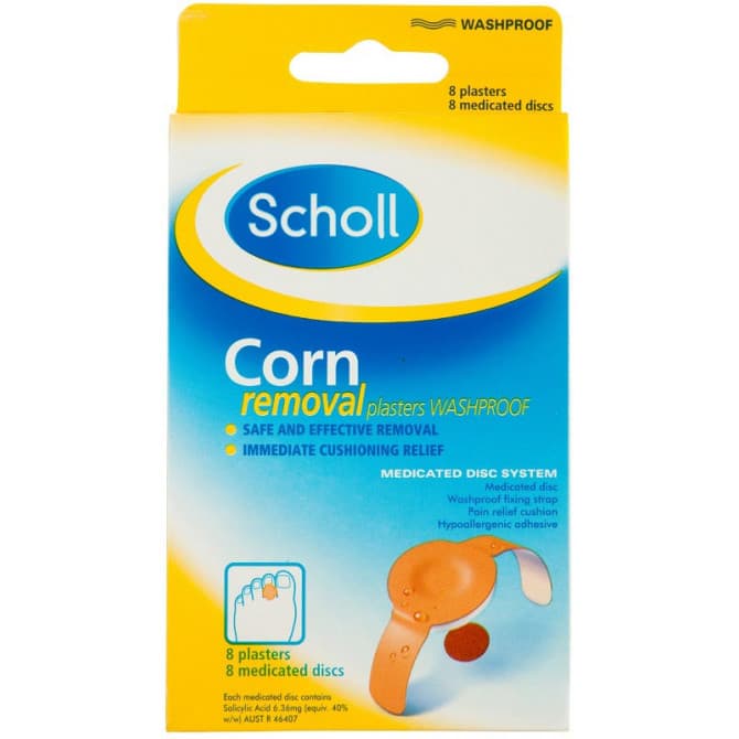 Buy Scholl Corn Removal Plasters Washproof 8 Medicated Discs Online