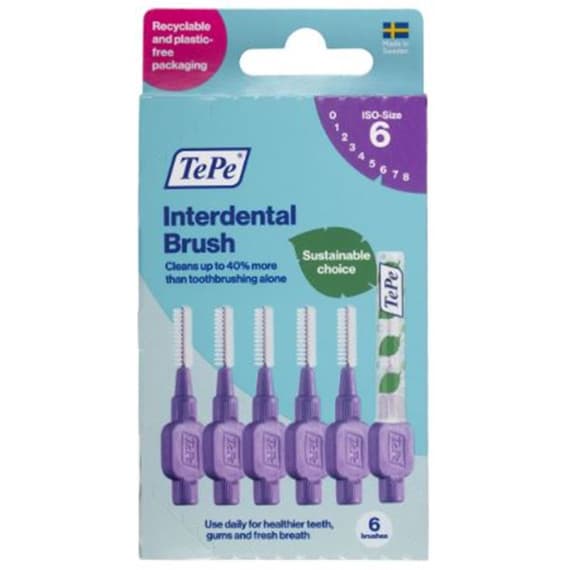 TePe Interdental Brush Purple 1.1mm Size 6 6-Pack for superior oral hygiene at Chempro Online