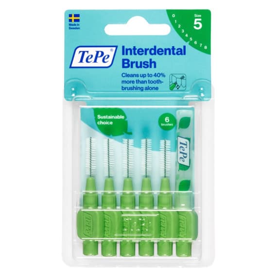TePe Interdental Brush Green 0.8mm Size 5 Pack of 6 for precise cleaning at Chempro Online
