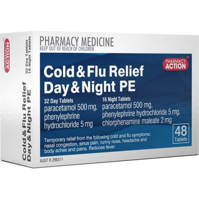 Buy Pharmacy Action Cold & Flu Relief PE Day & Night 48 Tablets Online