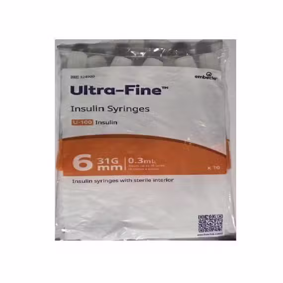 Buy Embecta Ultra Fine Insulin Syringe 0.3ml 31g 6mm Pack of 10 Syringes Ref 324900 Online Chempro AU
