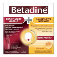 Betadine Sore Throat Gargle 15ml and Anaesthetic Lozenges 16 Pack Kit