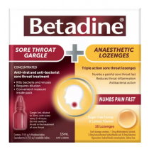 Betadine Sore Throat Gargle 15ml and Anaesthetic Lozenges 16 Pack Kit
