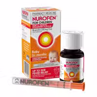Nurofen For Children Baby 3 Plus Months Pain and Fever Relief Concentrated Liquid 200mg/5ml Ibuprofen Strawberry 50ml