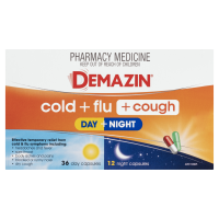Demazin Cold Plus Flu Plus Cough Day and Night 48 Capsules 