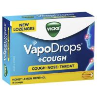 Vicks VapoDrops Plus Cough Honey Lemon Menthol Lozenges 36 Pack