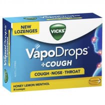 Vicks VapoDrops + Cough Honey Lemon Menthol Lozenges 36 Pack