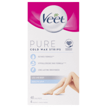 Veet Pure Hair Removal Cold Wax Strips Legs & Body Sensitive Skin 40 Strips