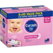 Curash Babycare Baby Wipes Fragrance Free 80 x 8 Pack 