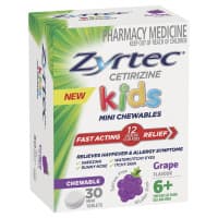 Zyrtec Kids Allergy and Hayfever Antihistamine Chewable Grape 30 Tablets