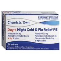 Chemists Own Day Plus Night Cold and Flu Relief PE 24 Tablets