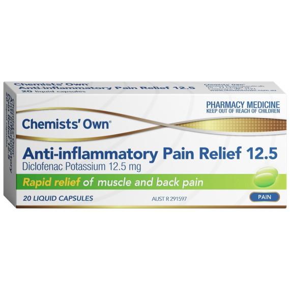Buy Chemists Own Anti Inflammatory Pain Relief 12.5 ML Liquid 20 Capsules Online Chempro AU