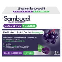 Sambucol Black Elderberry Cold and Flu Plus Cough Medicated Liquid Centre Lozenges