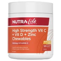 Nutra Life High Strength Vit C Plus Vit D Plus Zinc Chewables 120 Tablets