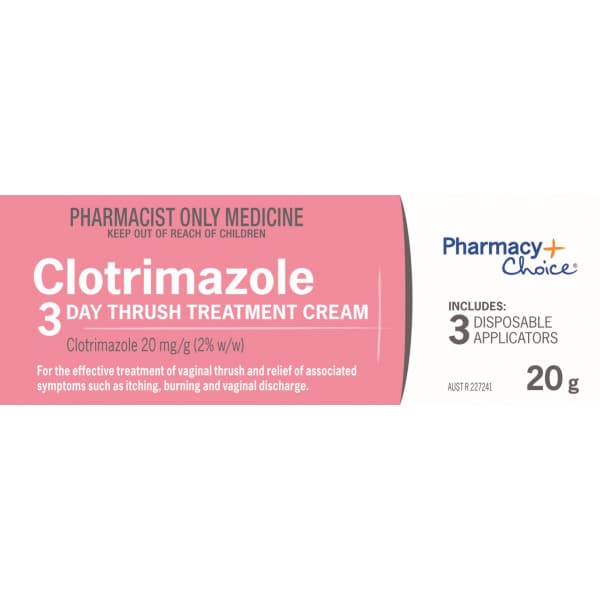 Buy Pharmacy Choice Clotrimazole Thrush Cream 3 Day Treatment 20g (S3