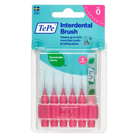 TePe Interdental Brush Pink 0.4mm Size 0 Pack of 6 for gentle cleaning at Chempro Online