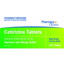 Pharmacy Choice Cetirizine Hayfever & Allergy Relief 100 Tablets