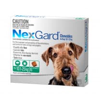 Nexgard Chewables for Medium Dogs 10.1 - 25kg Green 6 Pack