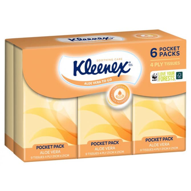Buy Kleenex Pocket Packs 4 Ply Tissues Aloe Vera 6 Packs Online Chempro Chemists