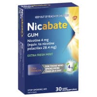 Nicabate Gum Stop Smoking Nicotine 4mg Extra Strength Extra Fresh Mint Coated Chewing Gum 30 Pack