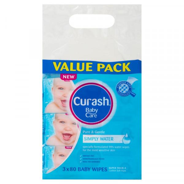 Buy Curash Babycare Simply Water Baby Wipes 3 x 80 Pack Online
