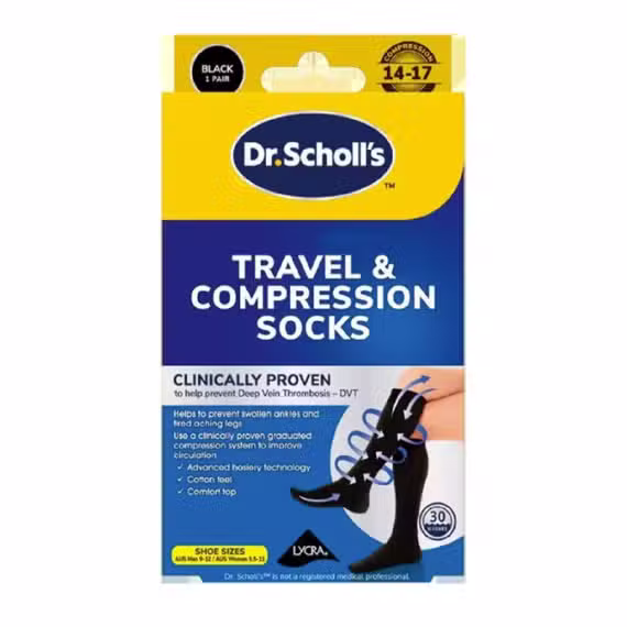 Buy Dr. Scholls Travel and Compression Socks Black Large Online Chempro AU