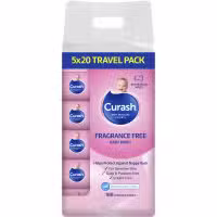 Curash Fragrance Free Baby Wipes 5 x 20 Pack