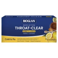 Bioglan Rapid Action Throat Clear Honey and Lemon 20 Lozenges