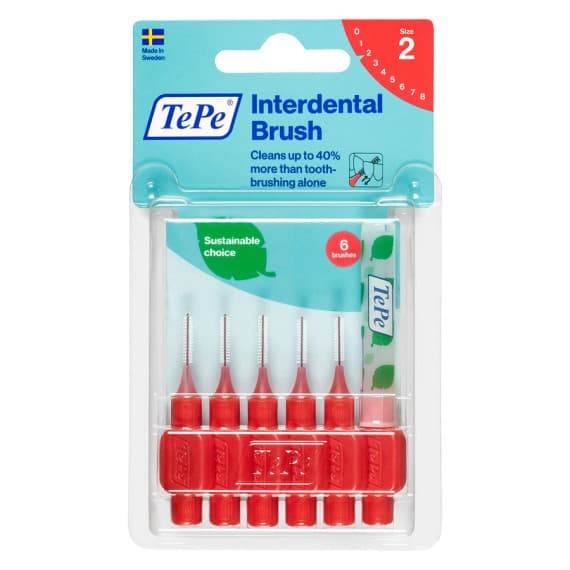 TePe Interdental Brush Red 0.5mm Size 2 Pack of 6 for effective cleaning at Chempro Online