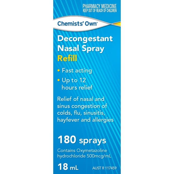 Buy Chemists Own Decongestant Nasal Spray Refill 18ml Online Chempro