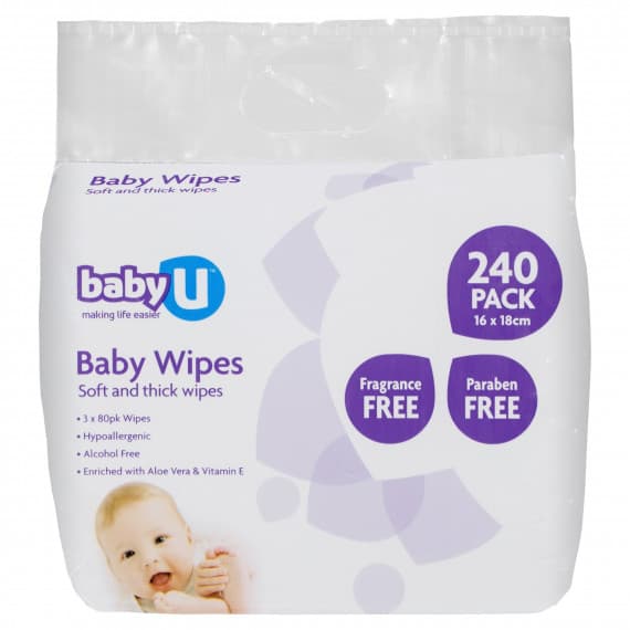 babyU Baby Wipes Fragrance Free 240 Pack