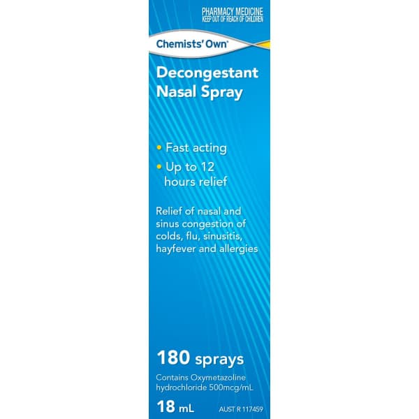 Buy Chemists Own Nasal Decongestant Spray 18ml Online Chempro Chemists
