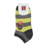 Sox & Lox Ladies Sports Cushioned Low Cut Socks Gray/Yellow Stripes (Size 3 - 9)