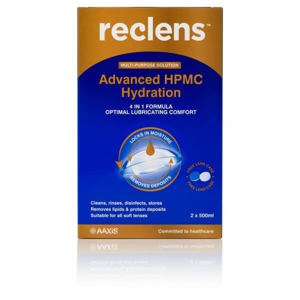 Buy Reclens Multi Purpose Contact Lens Solution 2 x 500ml + 1 Lens Case