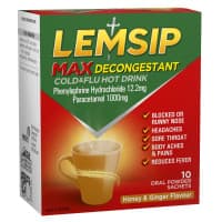 Lemsip Max Cold and Flu with Decongestant Honey and Ginger 10