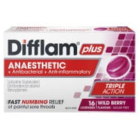 Difflam Plus Anaesthetic Sore Throat Berry Flavour 16 Lozenges