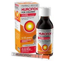 Nurofen Children 5 To 12 Years Pain and Fever Relief Concentrated Liquid 200mg/5mL Ibuprofen Strawberry 200ml