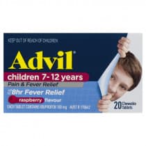 Advil Childrens Pain & Fever Relief Chewable 7-12 Years Raspberry 20 Tablets