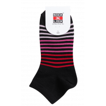 Sox & Lox Ladies Casual Thin Anklet Socks Black with Pink, Red Stripes (Size 3 - 9)